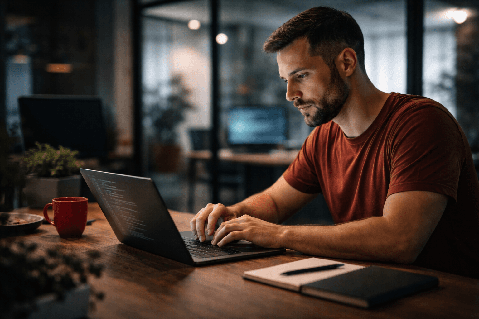 a man is working on laptop